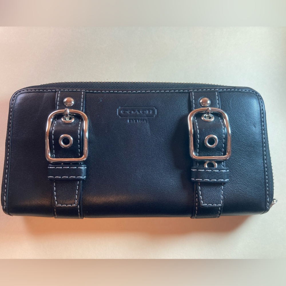 Coach Soho Buckle Accordion Zip Around Long Wallet in Black